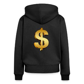 signe dollar - Sweat à capuche zippé Premium bio Femme - noir - Dos - Julia (174cm)