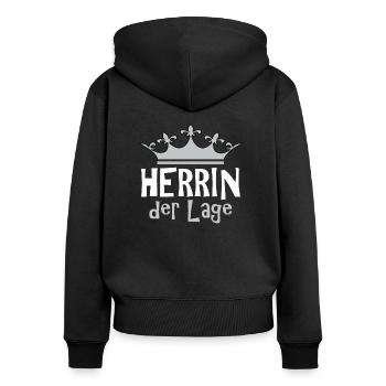 Herrin der Lage - Frauen Premium Bio Zip Hoodie - Schwarz - Hinten - Julia (174cm)