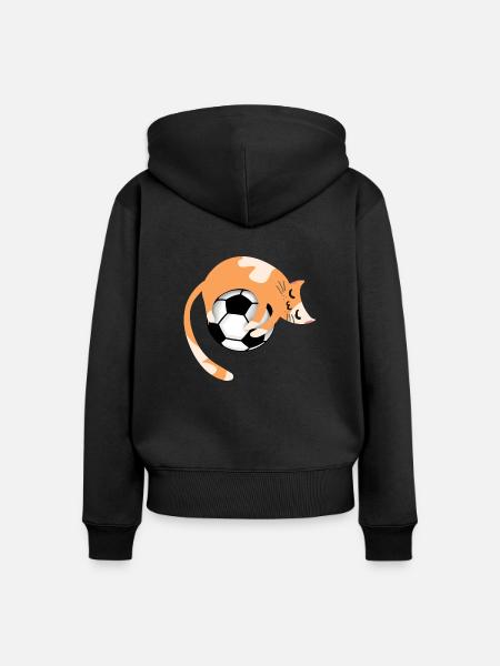 Katze mit Fußball - Frauen Premium Bio Zip Hoodie - Schwarz