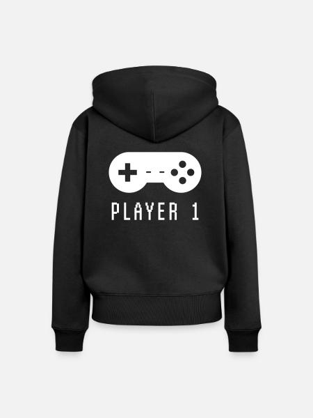 Gamer Player 1 - Frauen Premium Bio Zip Hoodie - Schwarz