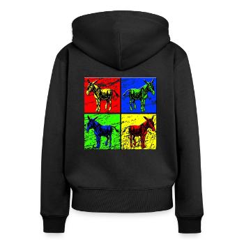 Esel - Frauen Premium Bio Zip Hoodie - Schwarz - Hinten - Julia (174cm)