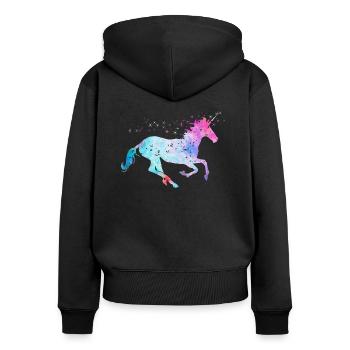 Licorne avec paillettes - Sweat à capuche zippé Premium bio Femme - noir - Dos - Julia (174cm)