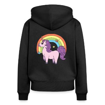 Licorne Elsbeth devant un arc-en-ciel - Sweat à capuche zippé Premium bio Femme - noir - Dos - Julia (174cm)