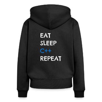 C++ - Frauen Premium Bio Zip Hoodie - Schwarz - Hinten - Julia (174cm)