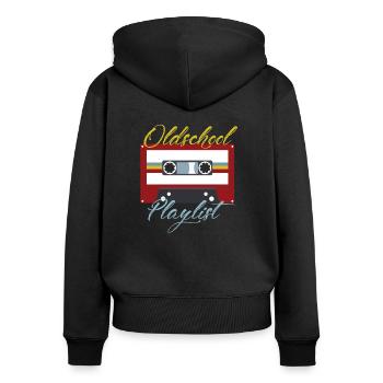 Kassette - Frauen Premium Bio Zip Hoodie - Schwarz - Hinten - Julia (174cm)
