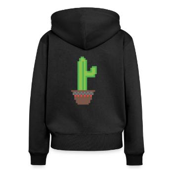 Cactus Pixel Art - Sweat à capuche zippé Premium bio Femme - noir - Dos - Julia (174cm)