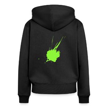 Taches de couleur Vert néon - Sweat à capuche zippé Premium bio Femme - noir - Dos - Julia (174cm)