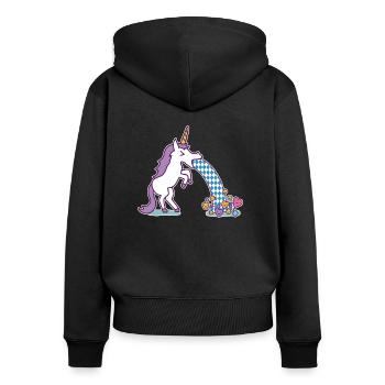Puking unicorn on the - Women's Premium Organic Zip Hoodie - black - Back - Julia (174cm)