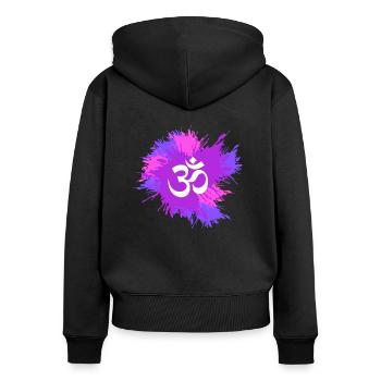 Taches de couleur avec icône Om - Sweat à capuche zippé Premium bio Femme - noir - Dos - Julia (174cm)