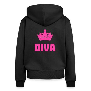 Krone - Frauen Premium Bio Zip Hoodie - Schwarz - Hinten - Julia (174cm)
