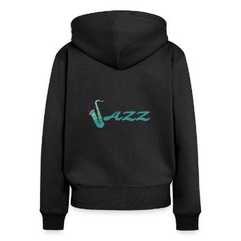 Jazz - Frauen Premium Bio Zip Hoodie - Schwarz - Hinten - Julia (174cm)