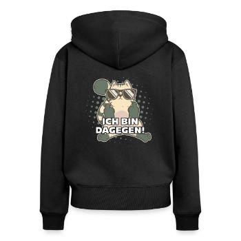 Katze Mittelfinger Katzen ICH BIN DAGEGEN - Frauen Premium Bio Zip Hoodie - Schwarz - Hinten - Julia (174cm)
