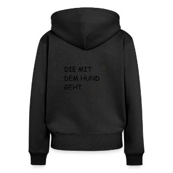 Chien disant | Qui va avec le chien - Sweat à capuche zippé Premium bio Femme - noir - Dos - Julia (174cm)