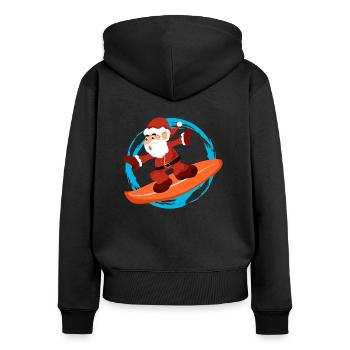 Weihnachten Weihnachtsmann Surfen - Geschenkidee - Frauen Premium Bio Zip Hoodie - Schwarz - Hinten - Julia (174cm)
