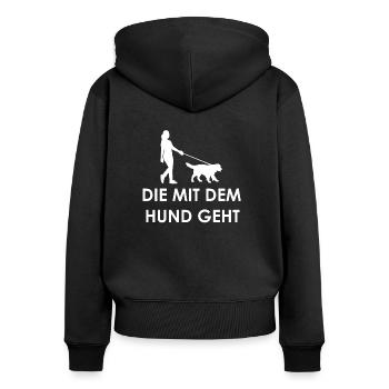 Die mit dem Hund geht - Frauen Premium Bio Zip Hoodie - Schwarz - Hinten - Julia (174cm)