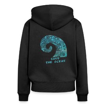 save the ocean - Frauen Premium Bio Zip Hoodie - Schwarz - Hinten - Julia (174cm)