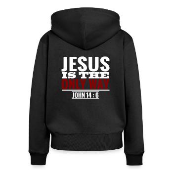 Einziger Weg Jesus Bibelvers Gott Christlich - Frauen Premium Bio Zip Hoodie - Schwarz - Hinten - Julia (174cm)