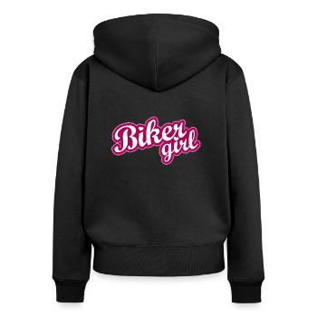 Biker Girl Schriftzug - Frauen Premium Bio Zip Hoodie - Schwarz - Hinten - Julia (174cm)