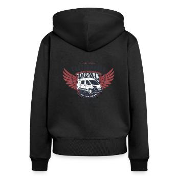 Kastenwagen Adventure - Frauen Premium Bio Zip Hoodie - Schwarz - Hinten - Julia (174cm)
