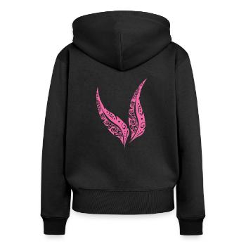 Maori Plumes Rose - Idée cadeau - Sweat à capuche zippé Premium bio Femme - noir - Dos - Julia (174cm)