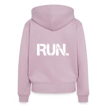 course - Sweat à capuche zippé Premium bio Femme - rose poudré - Dos - Julia (174cm)