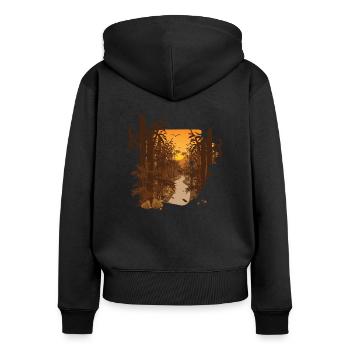 Japan Style - Frauen Premium Bio Zip Hoodie - Schwarz - Hinten - Julia (174cm)
