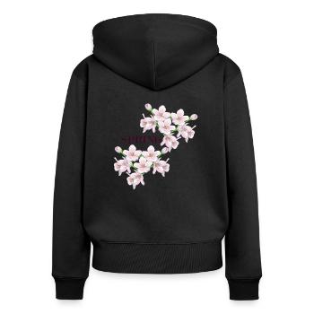 Spring, Frühling - Frauen Premium Bio Zip Hoodie - Schwarz - Hinten - Julia (174cm)