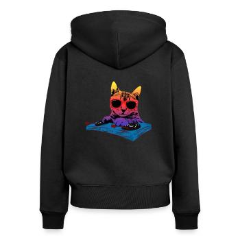 Cats music DJ - Women's Premium Organic Zip Hoodie - black - Back - Julia (174cm)