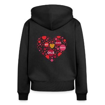 my heart burns essential oils - Frauen Premium Bio Zip Hoodie - Schwarz - Hinten - Julia (174cm)