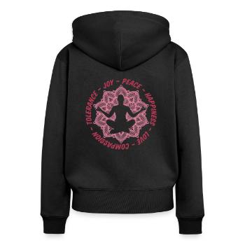 Frieden, Liebe, Toleranz, Entspannung, Meditation - Frauen Premium Bio Zip Hoodie - Schwarz - Hinten - Julia (174cm)