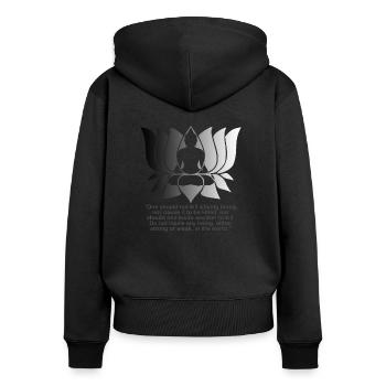Vegan Vegetarian Buddha Quote Not Harming Animals - Women's Premium Organic Zip Hoodie - black - Back - Julia (174cm)