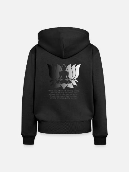 Vegan Vegetarian Buddha Quote Not Harming Animals - Women's Premium Organic Zip Hoodie - black