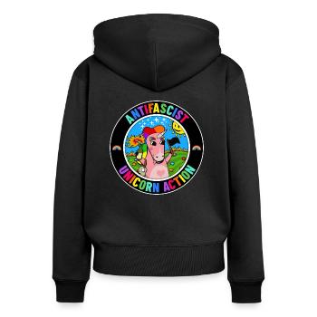 Action Licorne Antifasciste - Sweat à capuche zippé Premium bio Femme - noir - Dos - Julia (174cm)