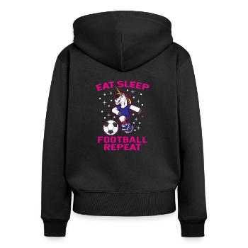 Einhorn das Fußball spielt - Frauen Premium Bio Zip Hoodie - Schwarz - Hinten - Julia (174cm)