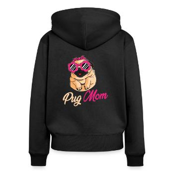Pug Mom - Frauen Premium Bio Zip Hoodie - Schwarz - Hinten - Julia (174cm)