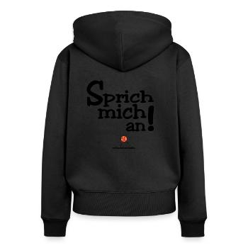 Sprich mich an! - Frauen Premium Bio Zip Hoodie - Schwarz - Hinten - Julia (174cm)