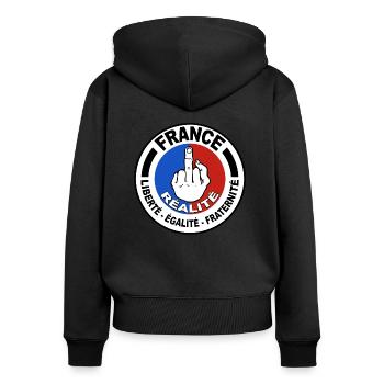 France logo - Sweat à capuche zippé Premium bio Femme - noir - Dos - Julia (174cm)