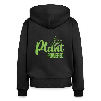Plant Powered Vegan Geschenk - Frauen Premium Bio Zip Hoodie - Schwarz - Hinten - Julia (174cm)