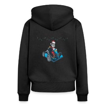 Christmas, Santa Gokart, Shirt Gift Racing FUN - Women's Premium Organic Zip Hoodie - black - Back - Julia (174cm)