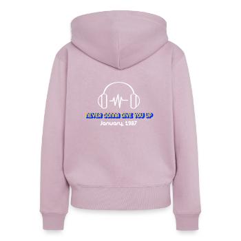 never gonna give you up - Sweat à capuche zippé Premium bio Femme - rose poudré - Dos - Julia (174cm)