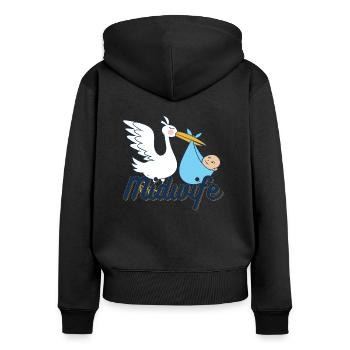 Sage-femme | Cadeau bébé profession cigogne obstétricien - Sweat à capuche zippé Premium bio Femme - noir - Dos - Julia (174cm)