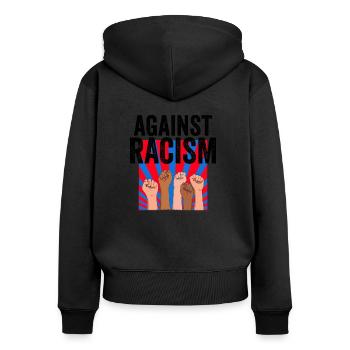 Anti racisme | Antifa contre les idées cadeaux - Sweat à capuche zippé Premium bio Femme - noir - Dos - Julia (174cm)