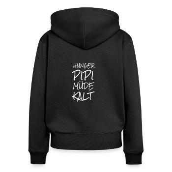 Faim, , Fatigué, Froid - Sweat à capuche zippé Premium bio Femme - noir - Dos - Julia (174cm)
