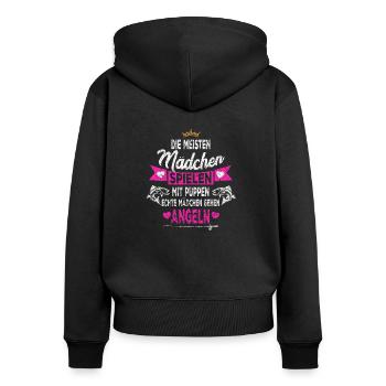Angler Tochter Angelmädchen - Frauen Premium Bio Zip Hoodie - Schwarz - Hinten - Julia (174cm)