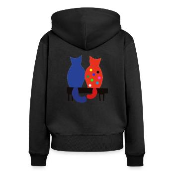 Zwei Katzen von hinten. Beste Frieunde. - Frauen Premium Bio Zip Hoodie - Schwarz - Hinten - Julia (174cm)