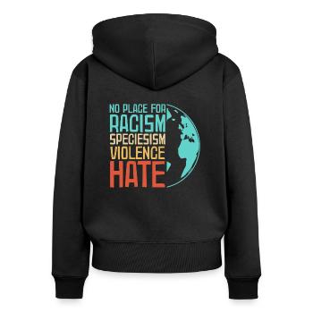 Antifa Contre les nazis | Contre le racisme Idées cadeaux - Sweat à capuche zippé Premium bio Femme - noir - Dos - Julia (174cm)