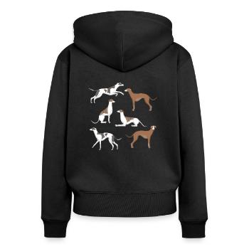 Whippet Auswahl - Frauen Premium Bio Zip Hoodie - Schwarz - Hinten - Julia (174cm)
