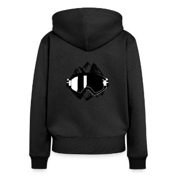 Ski- Skibrille mit Bergen - Frauen Premium Bio Zip Hoodie - Schwarz - Hinten - Julia (174cm)