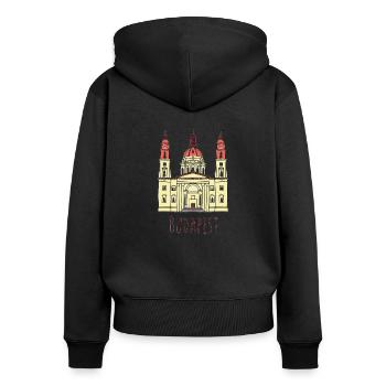 Budapest - Frauen Premium Bio Zip Hoodie - Schwarz - Hinten - Julia (174cm)