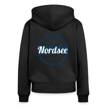 mer du Nord - Sweat à capuche zippé Premium bio Femme - noir - Dos - Julia (174cm)